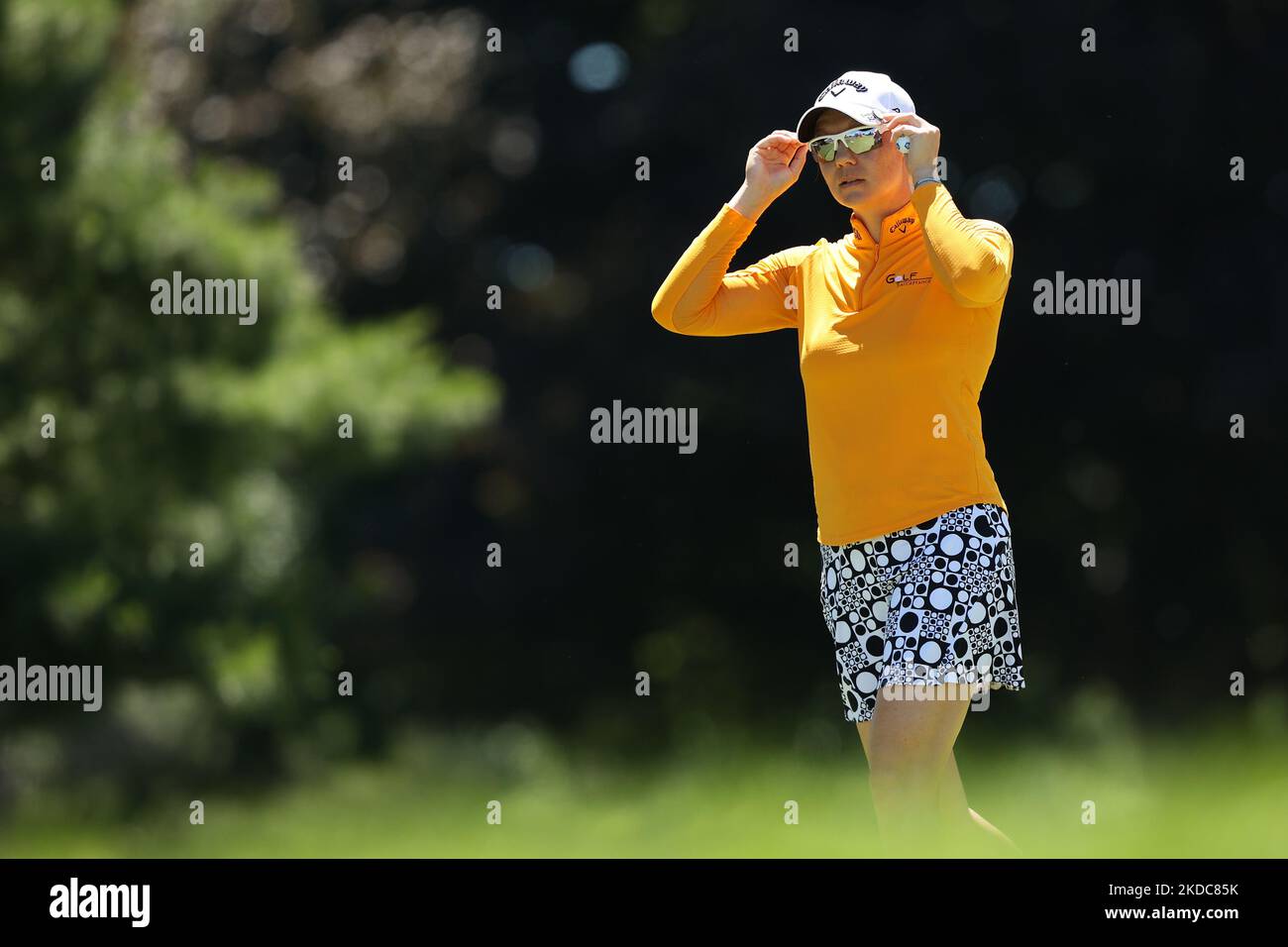 Madelene Sagstrom of Sweden walks off the 17th hole during the second