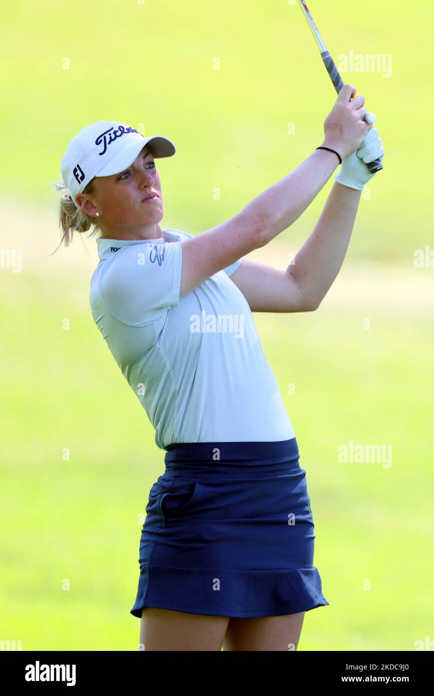 Janie Jackson of Huntsville, Alabama hits to the 3rd green during the first round of the Meijer LPGA Classic golf tournament at Blythefield Country Club in Belmont, MI, USA Thursday, June 16, 2022. (Photo by Amy Lemus/NurPhoto) Stock Photo