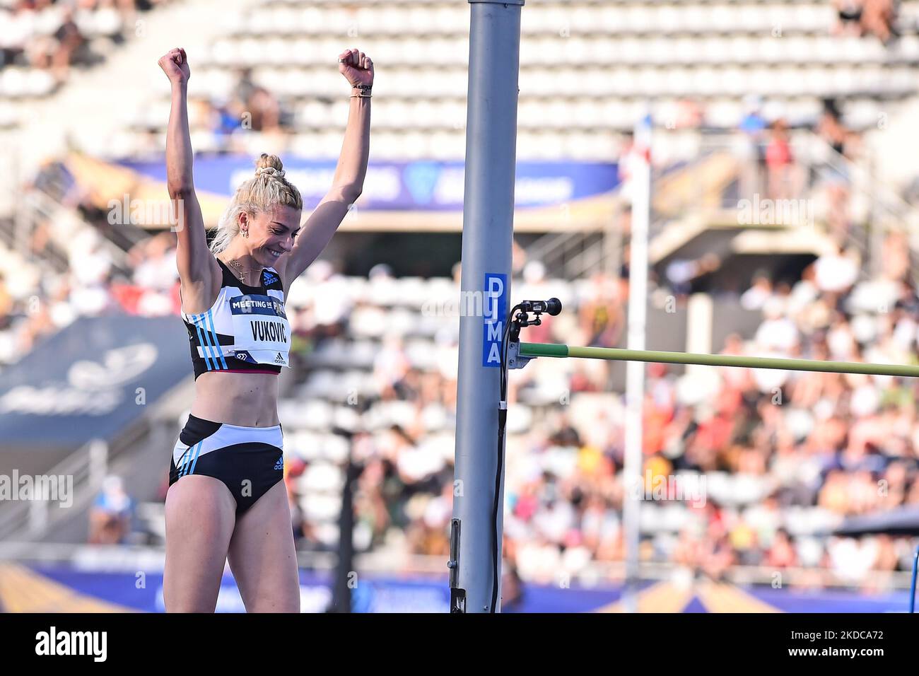 Marija Vukovic of Montenegro competes in high jump women during the