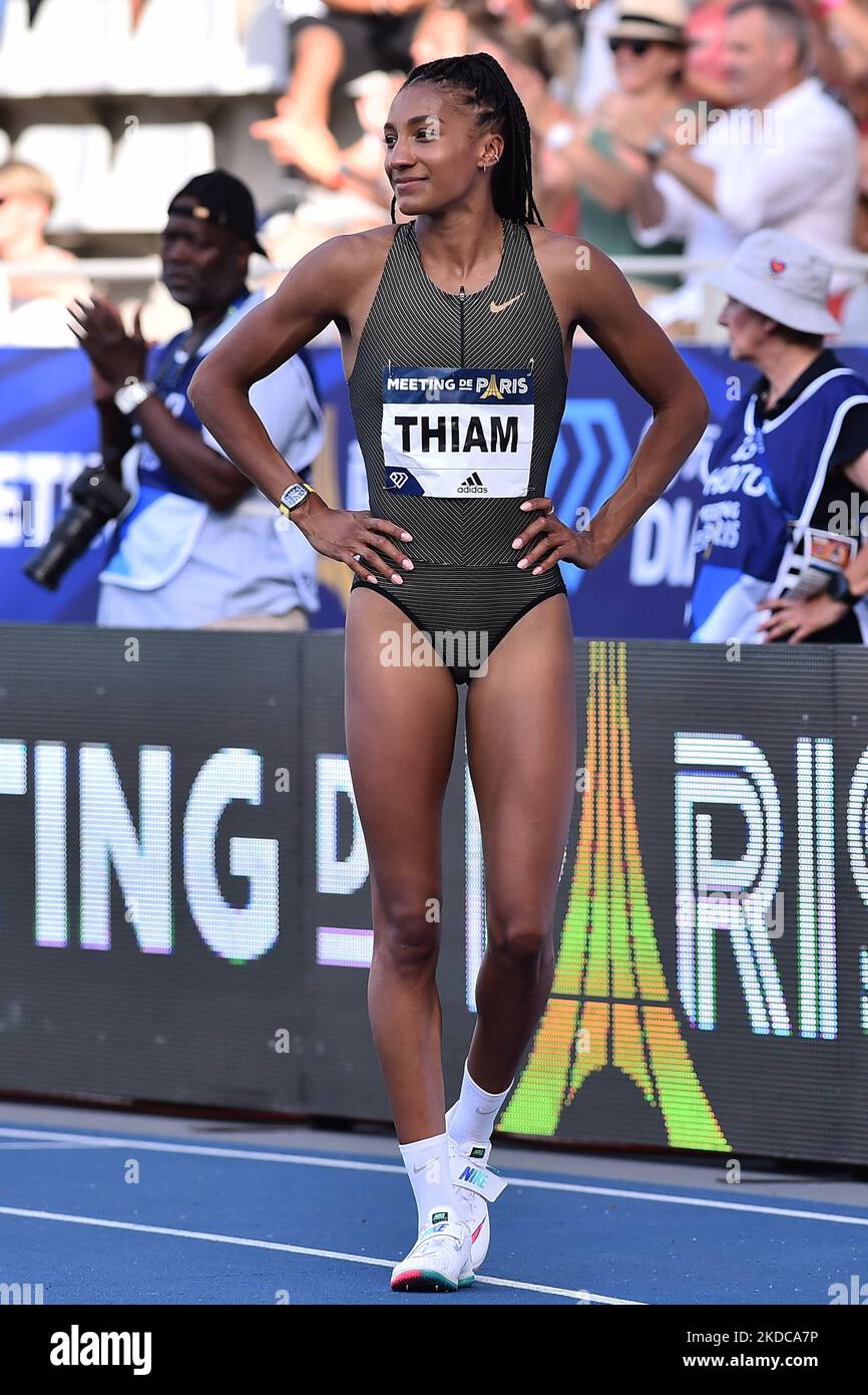 Nafissatou Thiam of Belgium competes in high jump women during the IAAF Wanda Diamond League: Meeting the Paris at Stade Charlety on June 18, 2022 in Paris, France (Photo by Michele Maraviglia/NurPhoto) Stock Photo