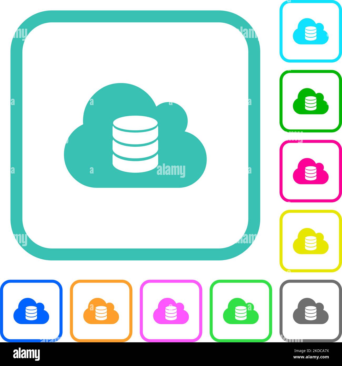 Cloud database vivid colored flat icons in curved borders on white background Stock Vector