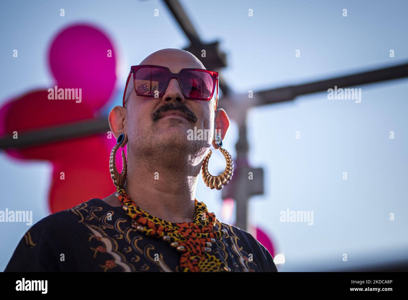 Participants of the Gay Pride Parade, in Athens, Greece, on June 18, 2022. Thousands partook in the Gay Pride Parade 2022 in front of the Greek Parliament in Athens. This year the claim was about the Unconditional Acceptance, Visibility and Equality. (Photo by Joseph Galanakis/NurPhoto) Stock Photo