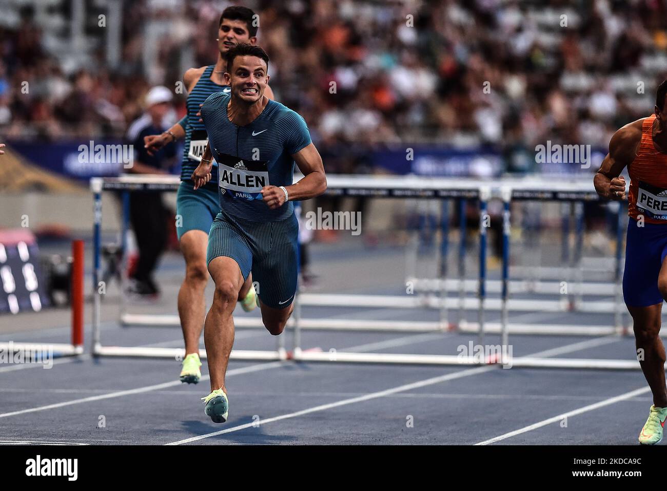 Devon Allen of United States of America competes in 110hs meters men ...
