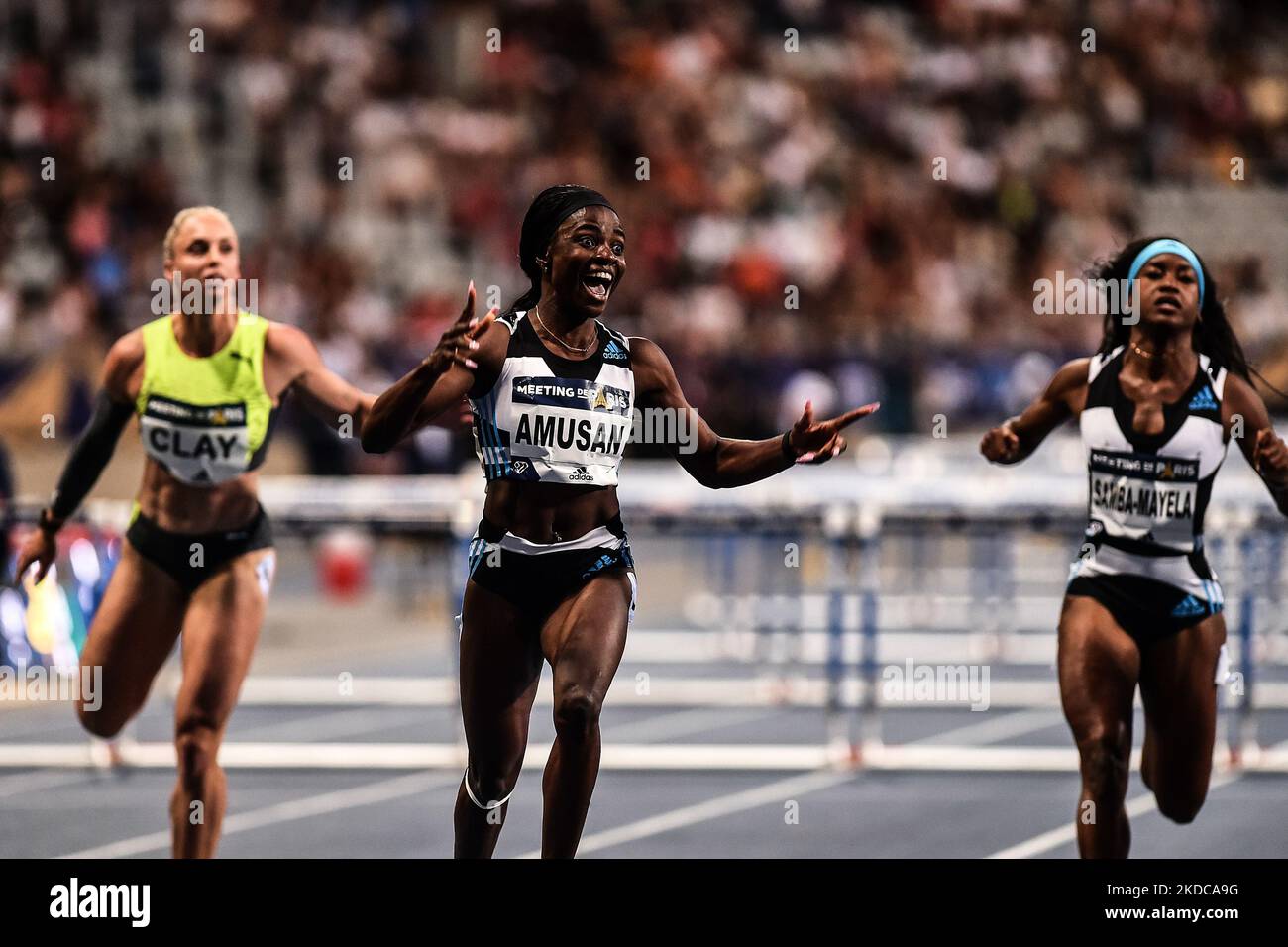 Tobi Amusan of Nigeria competes in 100hs meters women during the IAAF Wanda Diamond League: Meeting the Paris at Stade Charlety on June 18, 2022 in Paris, France (Photo by Michele Maraviglia/NurPhoto) Stock Photo