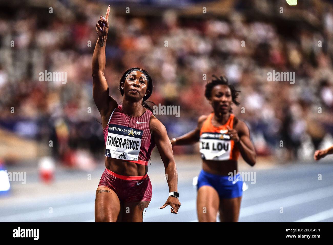 Shelly-Ann Freser-Pryce of Jamaica competes in 100 meters women during the IAAF Wanda Diamond League: Meeting the Paris at Stade Charlety on June 18, 2022 in Paris, France (Photo by Michele Maraviglia/NurPhoto) Stock Photo