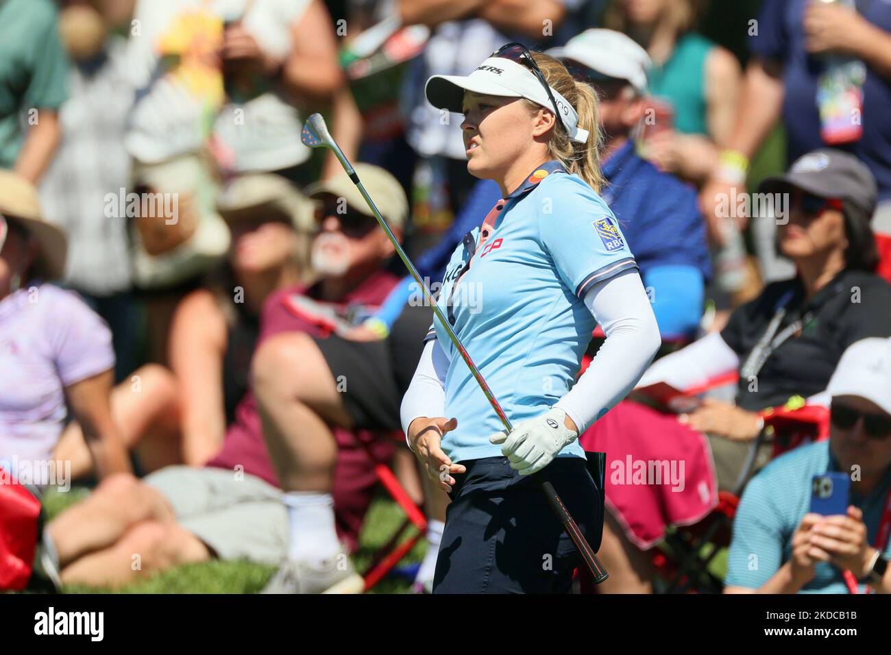 Brooke M. Henderson of Smiths Falls, Ontario, Canada lookstoward the 8th green during the third round of the Meijer LPGA Classic golf tournament at Blythefield Country Club in Belmont, MI, USA on Saturday, June 18, 2022. (Photo by Amy Lemus/NurPhoto) Stock Photo