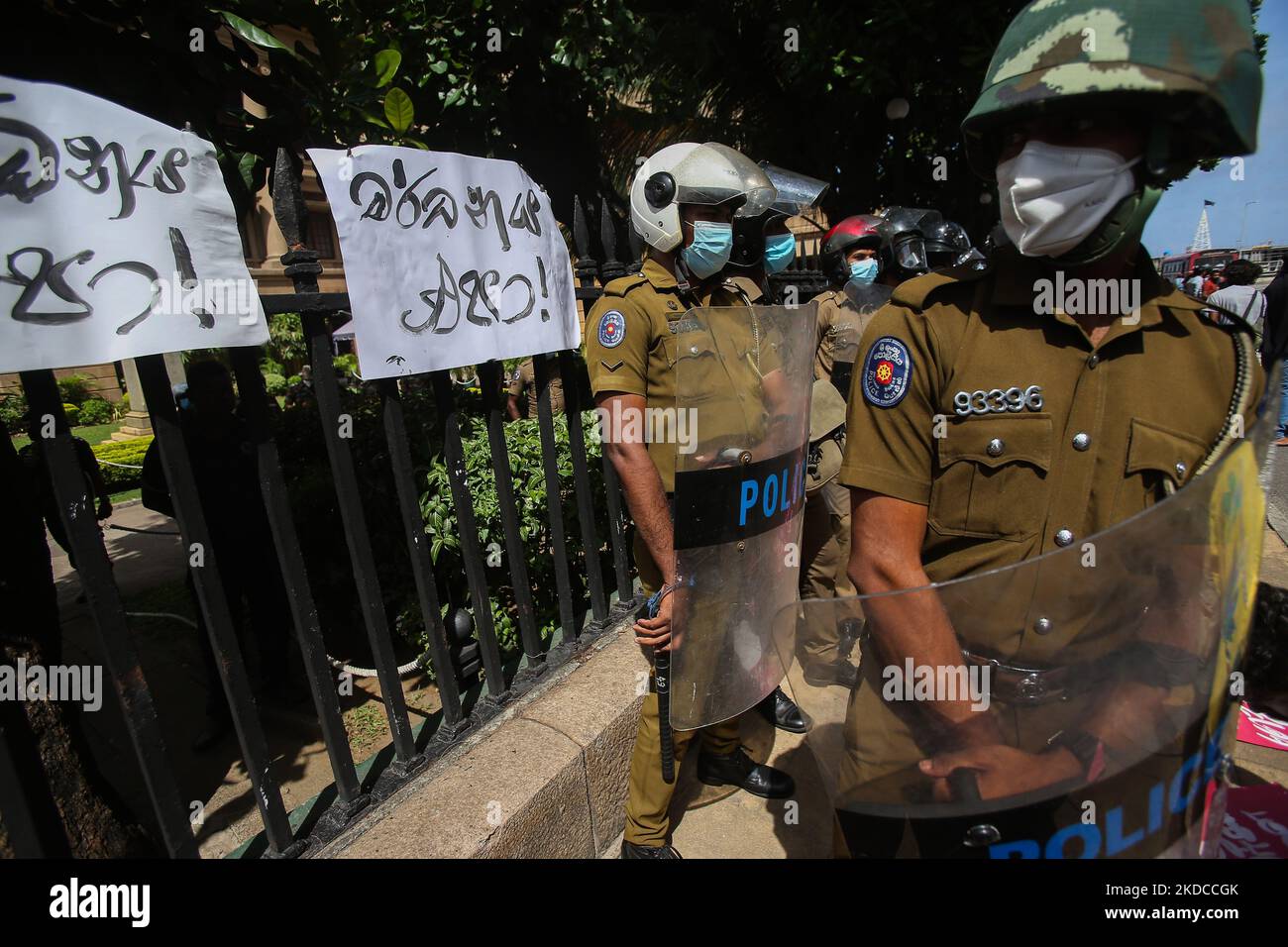 Sri Lankan security personnel stands guard outside the president's