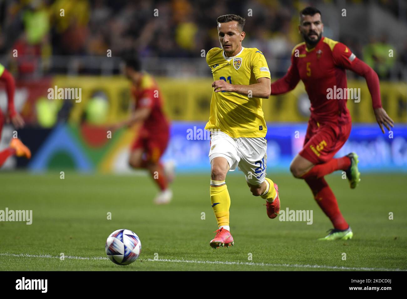 Marius Stefanescu in action during the UEFA Nations League -League B Group 3 match between Romania and Montenegro at Rapid Giulesti Stadium on June 14, 2022 in Bucharest, Romania. (Photo by Alex Nicodim/NurPhoto) Stock Photo