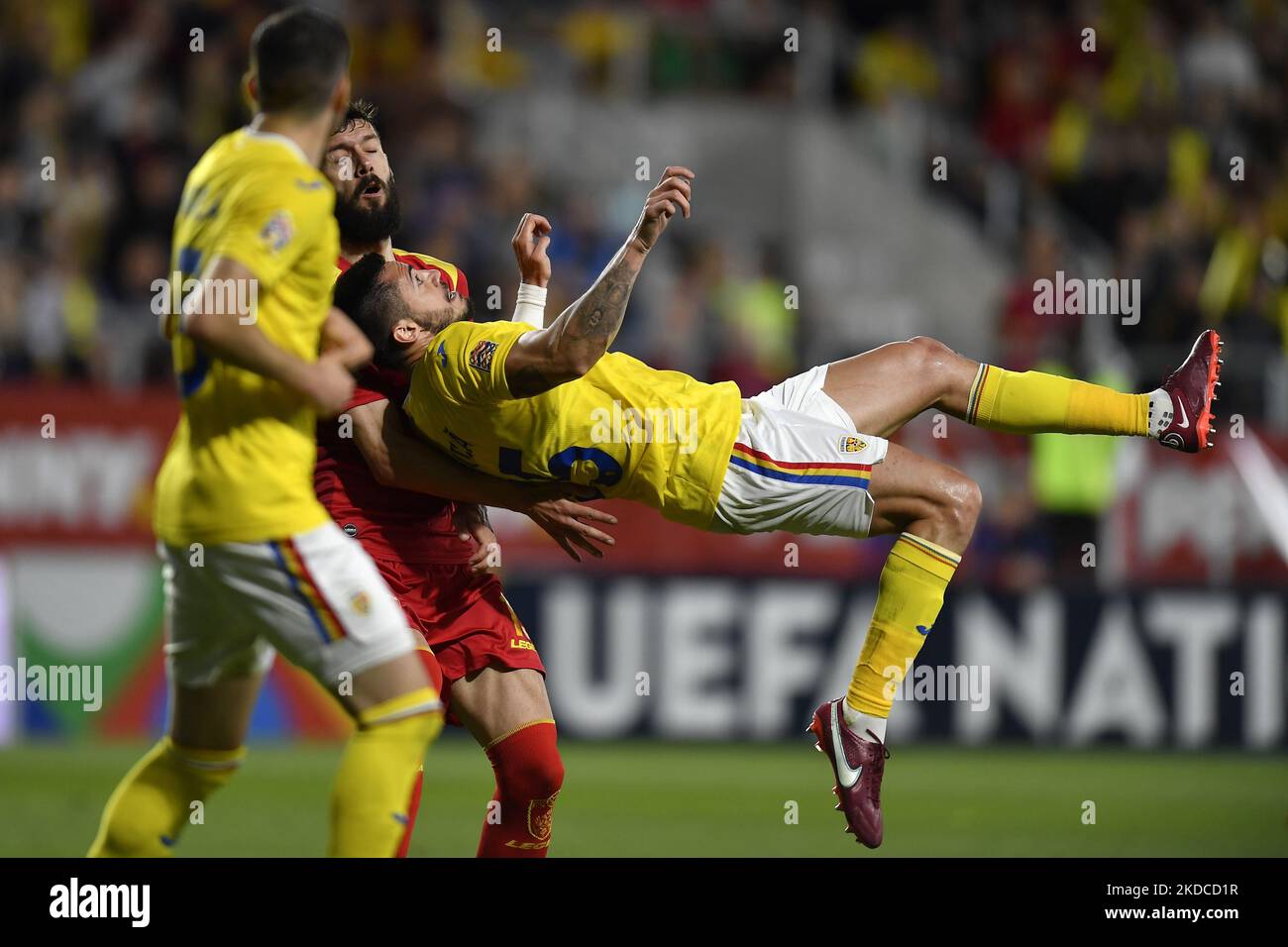 Andrei Burca in action during the UEFA Nations League -League B Group 3 match between Romania and Montenegro at Rapid Giulesti Stadium on June 14, 2022 in Bucharest, Romania. (Photo by Alex Nicodim/NurPhoto) Stock Photo