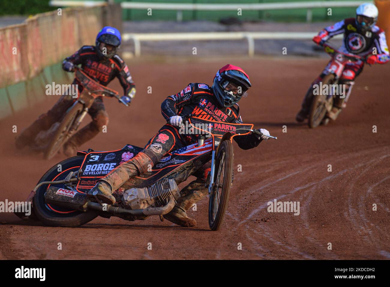 Luke Bekker (Red) and Ryan Douglas (Blue) lead Matej Zagar (White