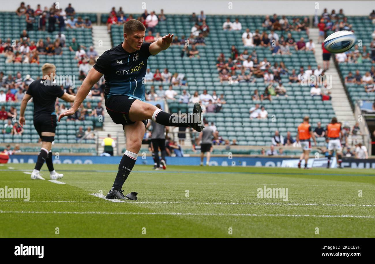 Owen Farrell of Saracens during warm up during Gallagher English Premiership Final between Saracens against Leicester Tigers at Twickenham stadium, London on 18th June , 2022 (Photo by Action Foto Sport/NurPhoto) Stock Photo