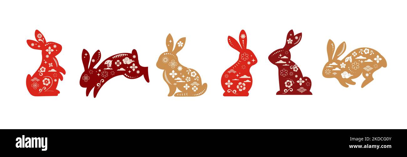 Collection of rabbits, bunnies illustrations. Chinese new year 2023