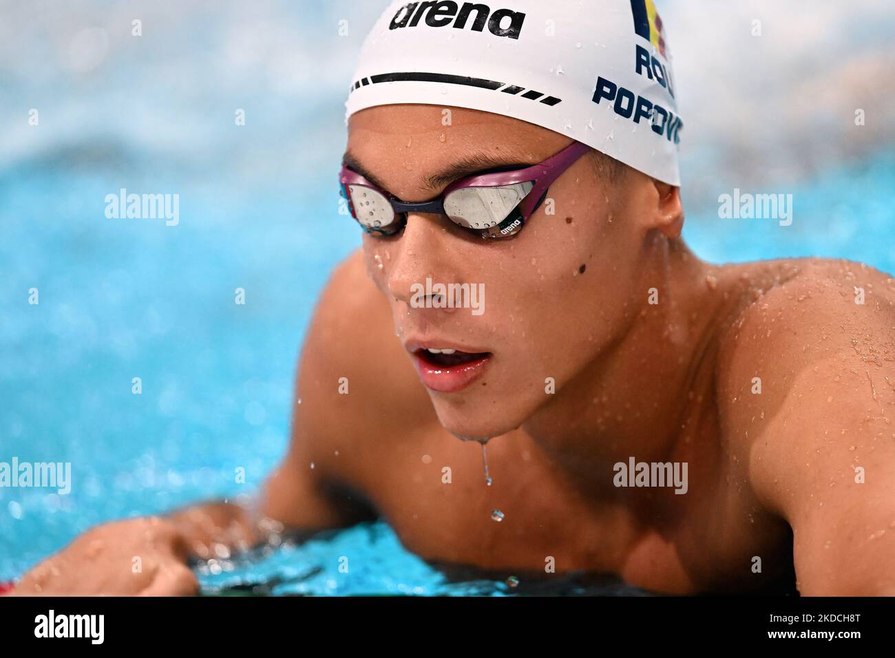 David Popovici of Team Romania prepares to compete in the Men's 100m