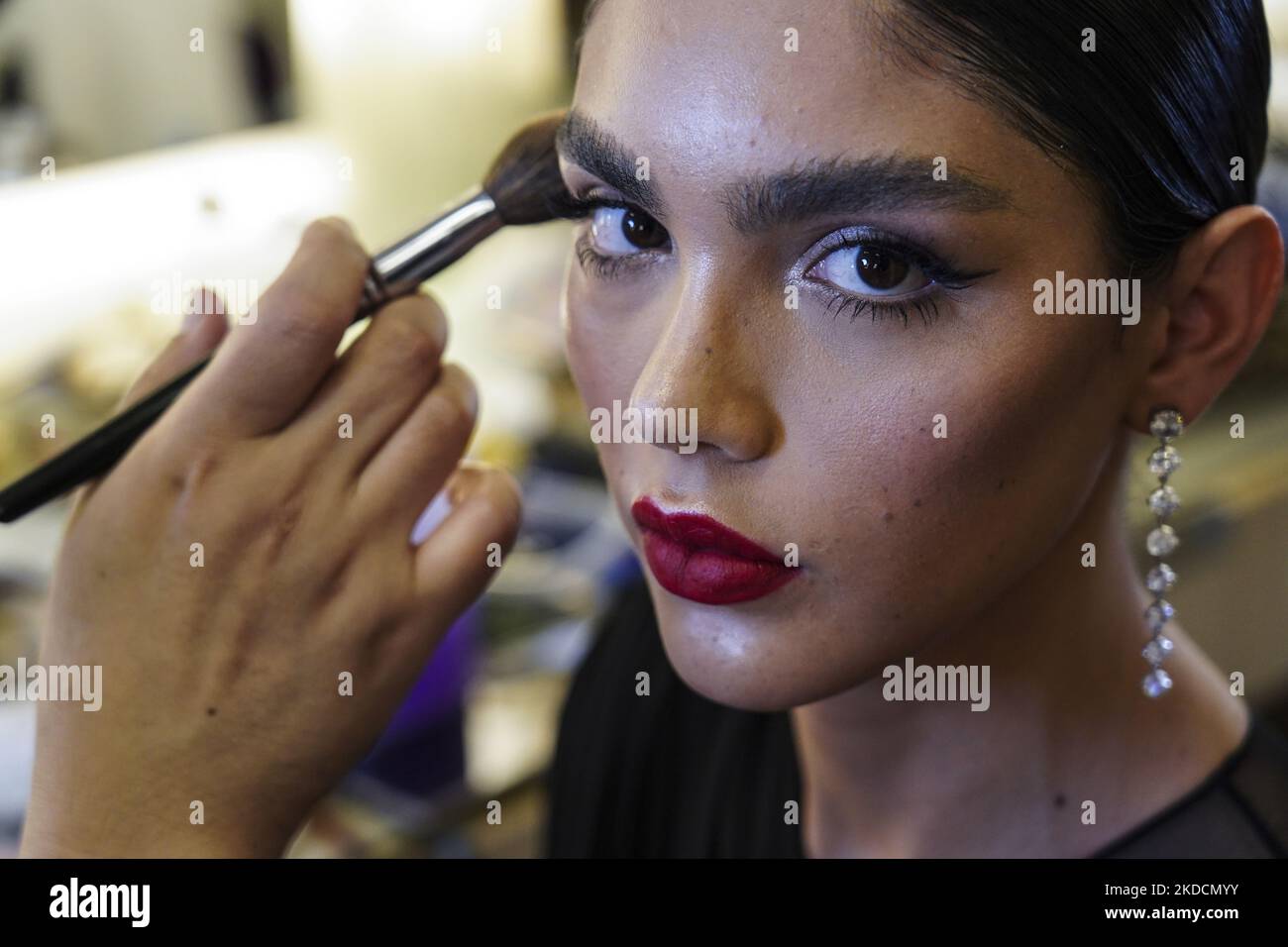 Miss Marcela Ohio prepares backstage during the annual Miss International Queen 2022 transgender beauty contest in Pattaya, Chonburi province, Thailand, 25 June 2022. (Photo by Anusak Laowilas/NurPhoto) Stock Photo
