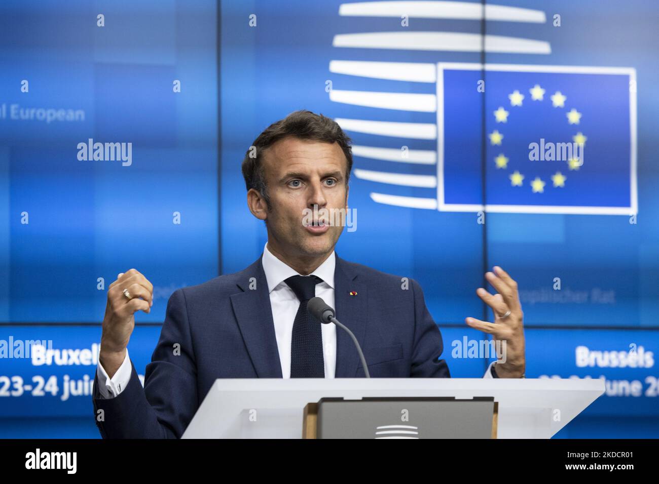 Emmanuel Fail Emmanuel Macron President of the Republic of France talks to the media ...