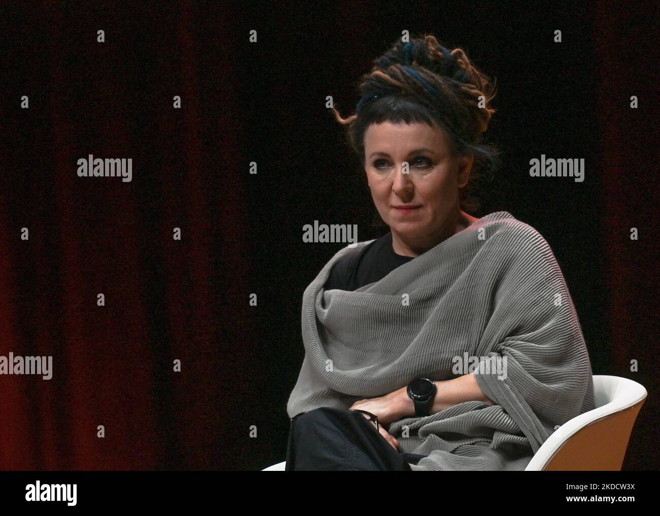 Olga Tokarczuk, laureate of the Nobel Prize in Literature (2018), during her meeting with readers in Krakow's ICE COngress Center. On June 1, her latest novel, Empuzjon, hit bookstores. On Tuesday, June 14, 2022, in Krakow, Poland. (Photo by Artur Widak/NurPhoto) Stock Photo