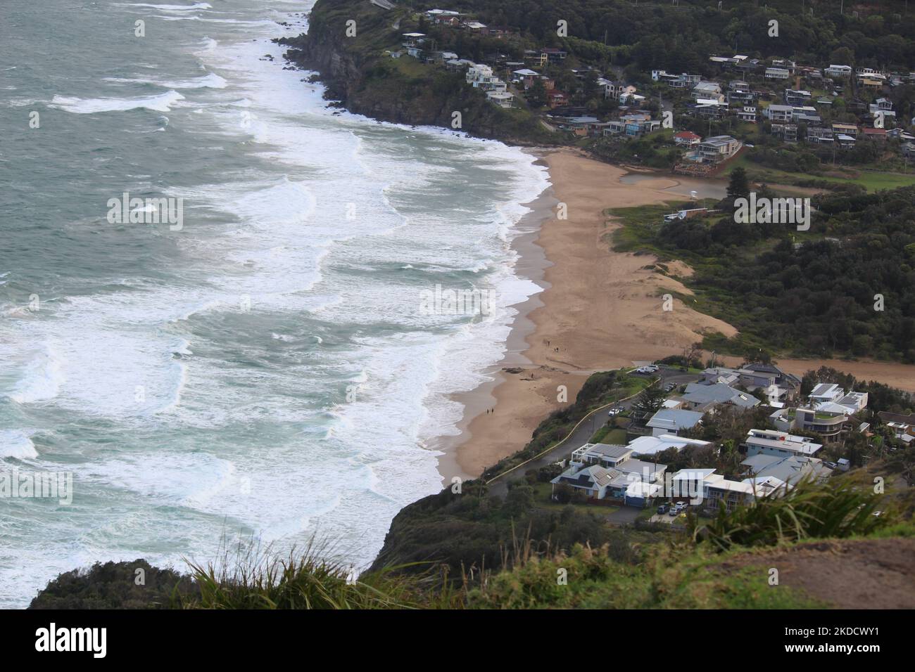 A high-angle of a Bald Hill lookout with a sandy beach seascape and resort view Stock Photo