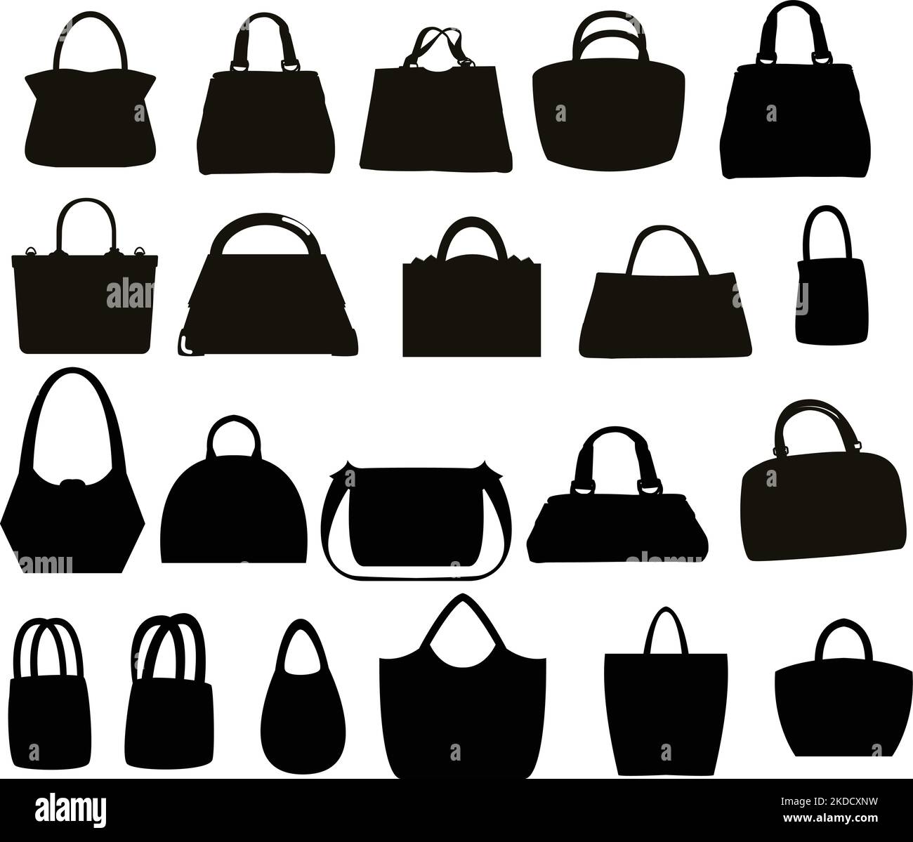 A set of silhouette clip art of different purses Stock Vector