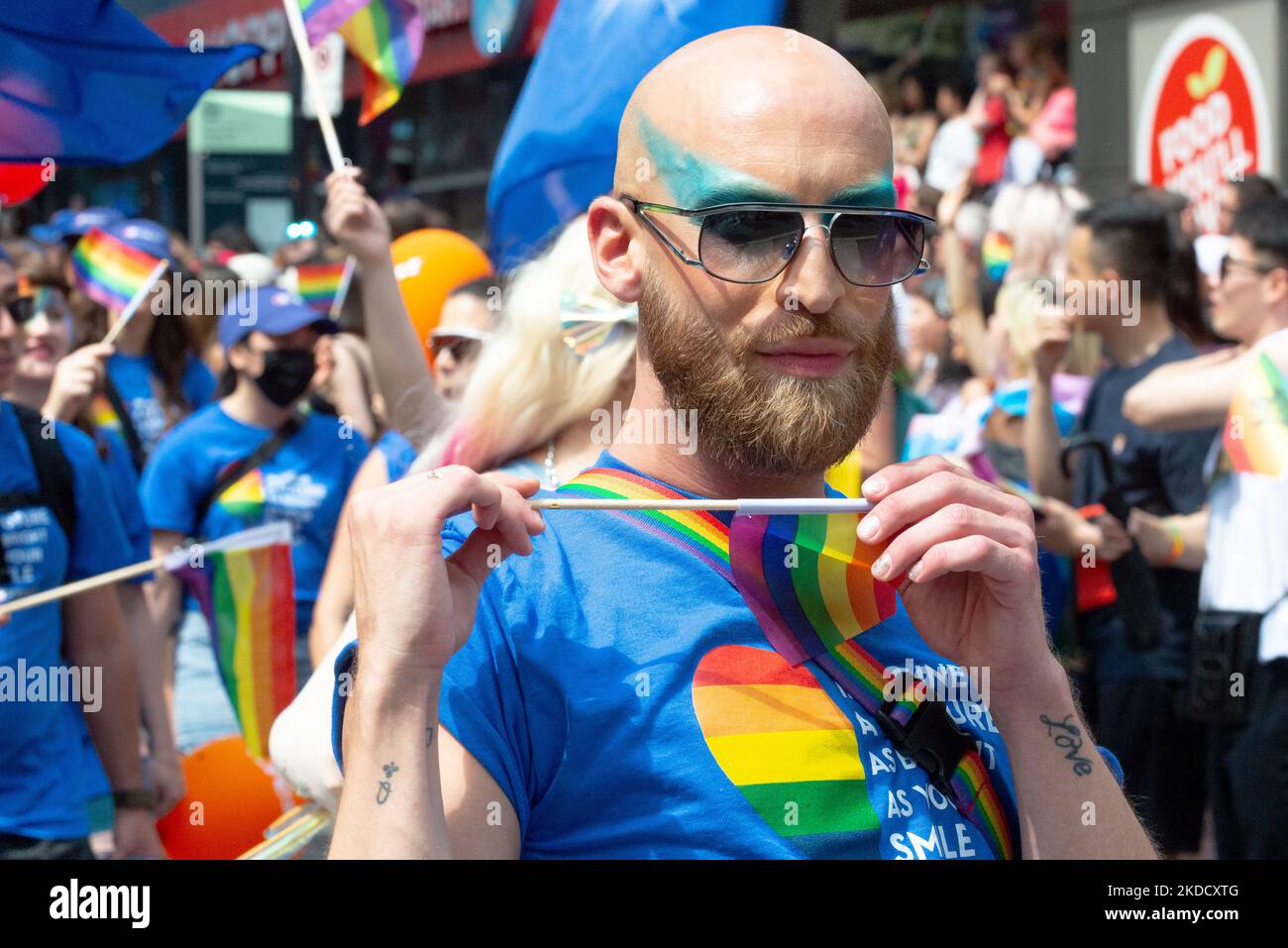 Toronto, ON, Canada – June 26, 2022: Participants at the 2022 Annual Pride Parade of Pride Month in Toronto Downtown (Photo by Anatoliy Cherkasov/NurPhoto) Stock Photo