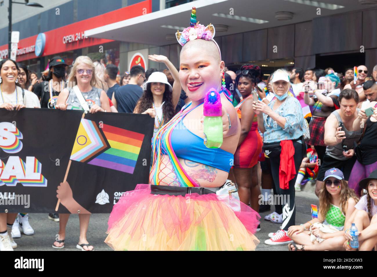 Toronto, ON, Canada – June 26, 2022: Participant posing for a photo at the 2022 Annual Pride Parade of Pride Month in Toronto Downtown (Photo by Anatoliy Cherkasov/NurPhoto) Stock Photo