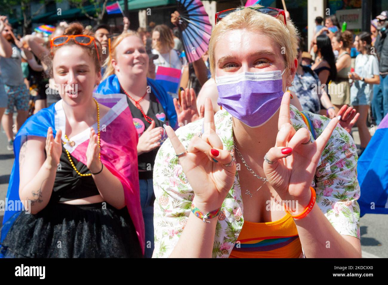Toronto, ON, Canada – June 26, 2022: Participants at the 2022 Annual Pride Parade of Pride Month in Toronto Downtown (Photo by Anatoliy Cherkasov/NurPhoto) Stock Photo