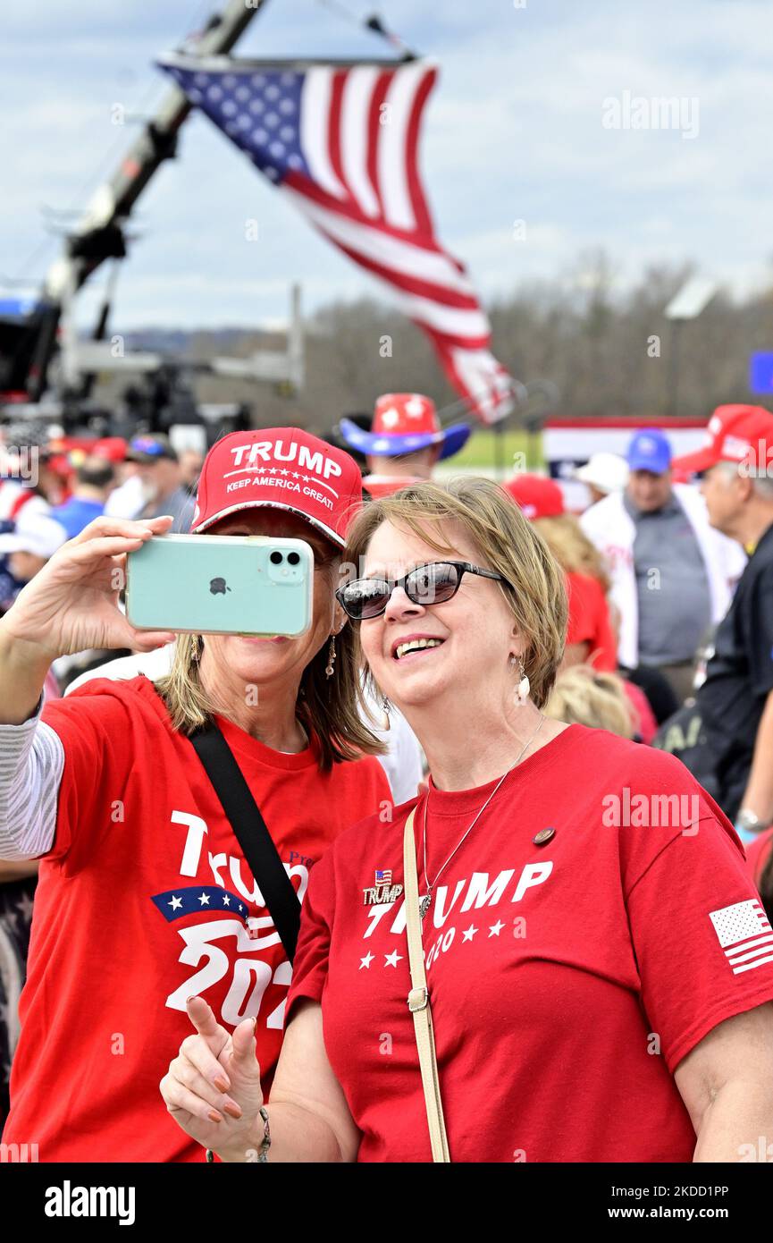 Latrobe, United States. 05th Nov, 2022. Supporters for the Republican Candidates takes a selfie before the start of the rally at Arnold Palmer Regional Airport in Latrobe Pennsylvania on Saturday, November 5, 2022. Photo by Archie Carpenter/UPI Credit: UPI/Alamy Live News Stock Photo