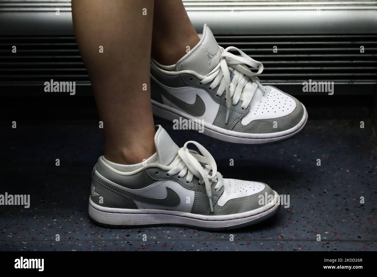 Nike Jordan shoes wearing by a woman are seen in Madrid, Spain on June 27,  2022. (Photo by Jakub Porzycki/NurPhoto Stock Photo - Alamy