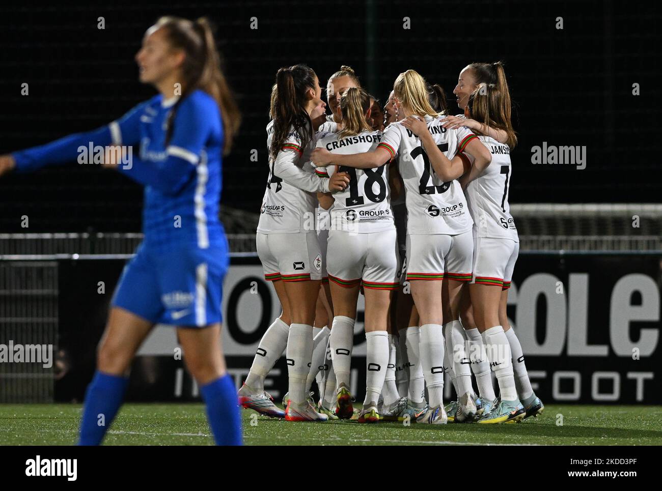 Marie Detruyer (8) of OHL pictured celebrating with teammates after
