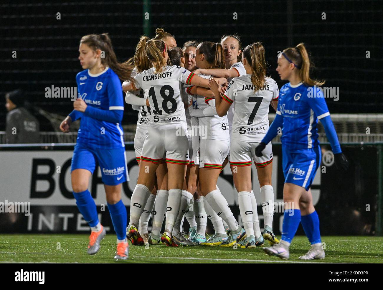 Marie Detruyer (8) of OHL pictured celebrating with teammates after