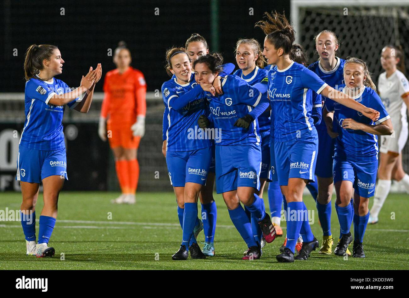 Lorene Martin (6) of KRC Genk pictured celebrating with teammates after