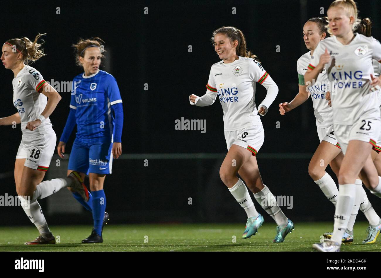 Marie Detruyer (8) of OHL pictured celebrating with teammates after