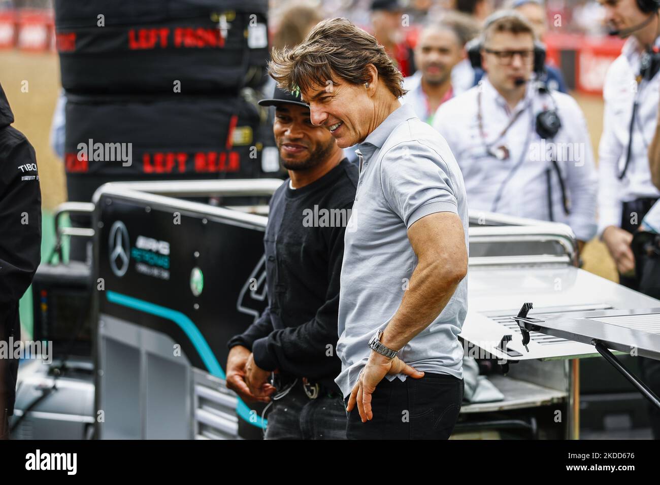 Tom Cruise with Nicolas Hamilton, brother of Lewis Hamilton portrait during the Formula 1 Grand Prix of Great Britain at Silverstone circuit from 31st of June to 3rd of July, 2022 in Northampton, England. (Photo by Gongora/NurPhoto) Stock Photo