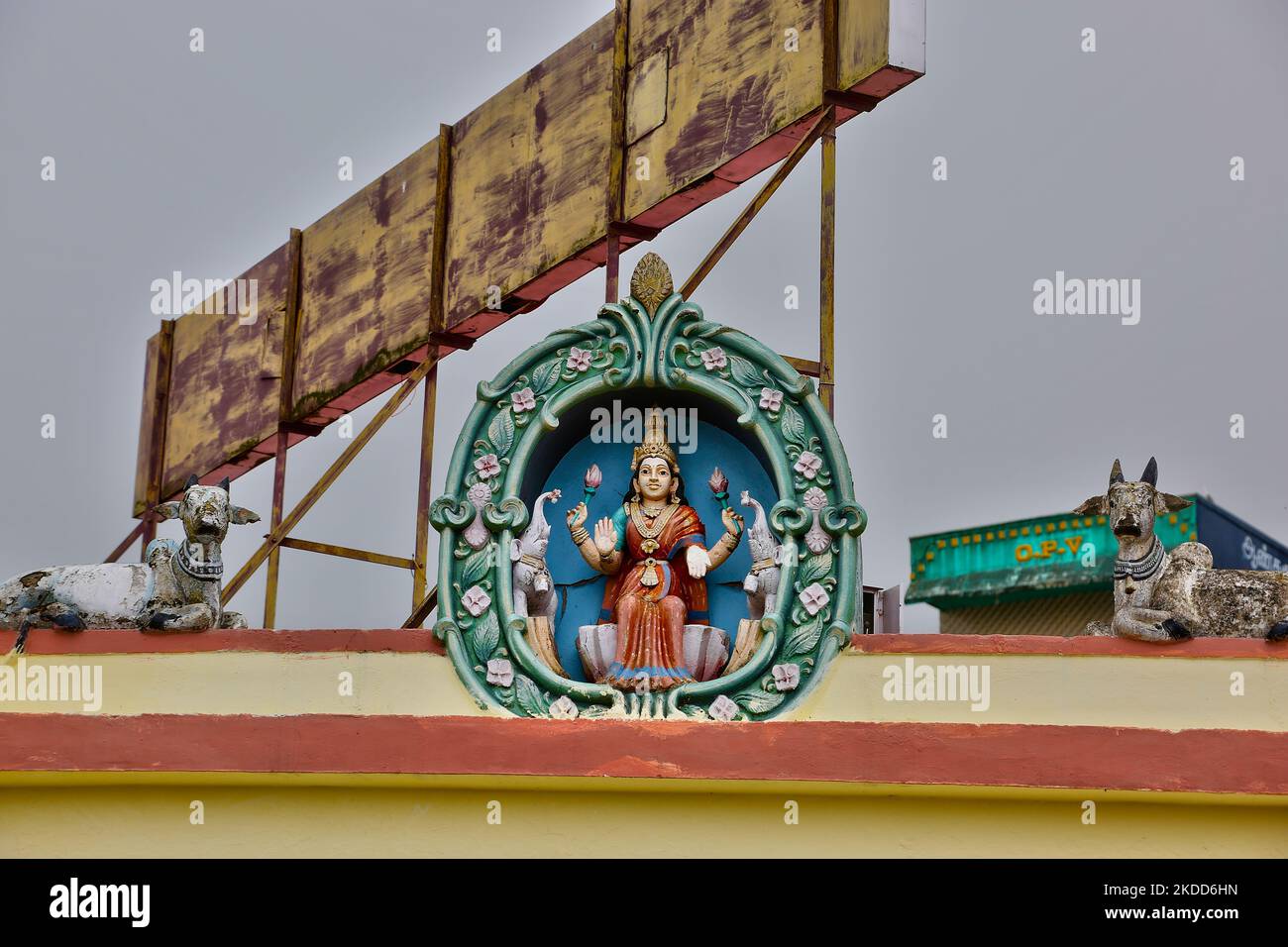 Figure of Goddess Lakshmi (Laxmi) at the Kuzhanthai Velappar Temple (Arulmigu Kuzhanthai Velappar Thirukkovil) located in the Poombarai Village in Kodaikanal, Tamil Nadu, India, on May 17, 2022. The temple is over 3000 years old was consecrated by his holiness Bhogar. (Photo by Creative Touch Imaging Ltd./NurPhoto) Stock Photo
