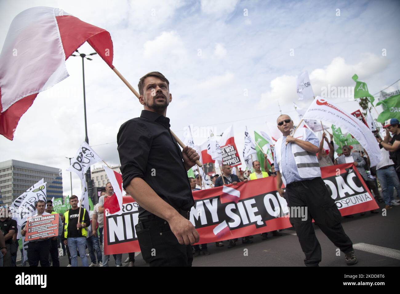 Michal Kolodziejczak agrounia leader seen during farmers protest against the economic crisis and cheap agricultural production. in Warsaw on July 7, 2022. (Photo by Maciej Luczniewski/NurPhoto) Stock Photo