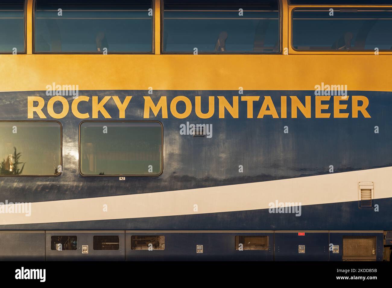 Gold leaf train wagon of the Rocky Mountaineer train ride between