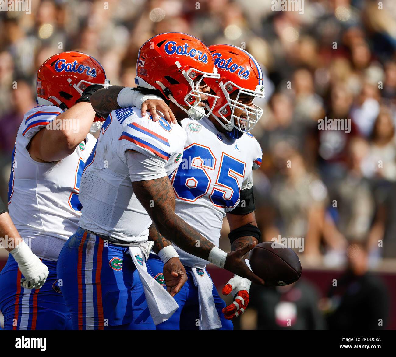 November 5, 2022: The Florida Gators celebrate after a 10-yard touchdown run by quarterback Anthony Richardson (15) during an NCAA college football game between Texas A&M and Florida on Nov. 5, 2022 in College Station. Florida won 41-24. (Credit Image: © Scott Coleman/ZUMA Press Wire) Stock Photo
