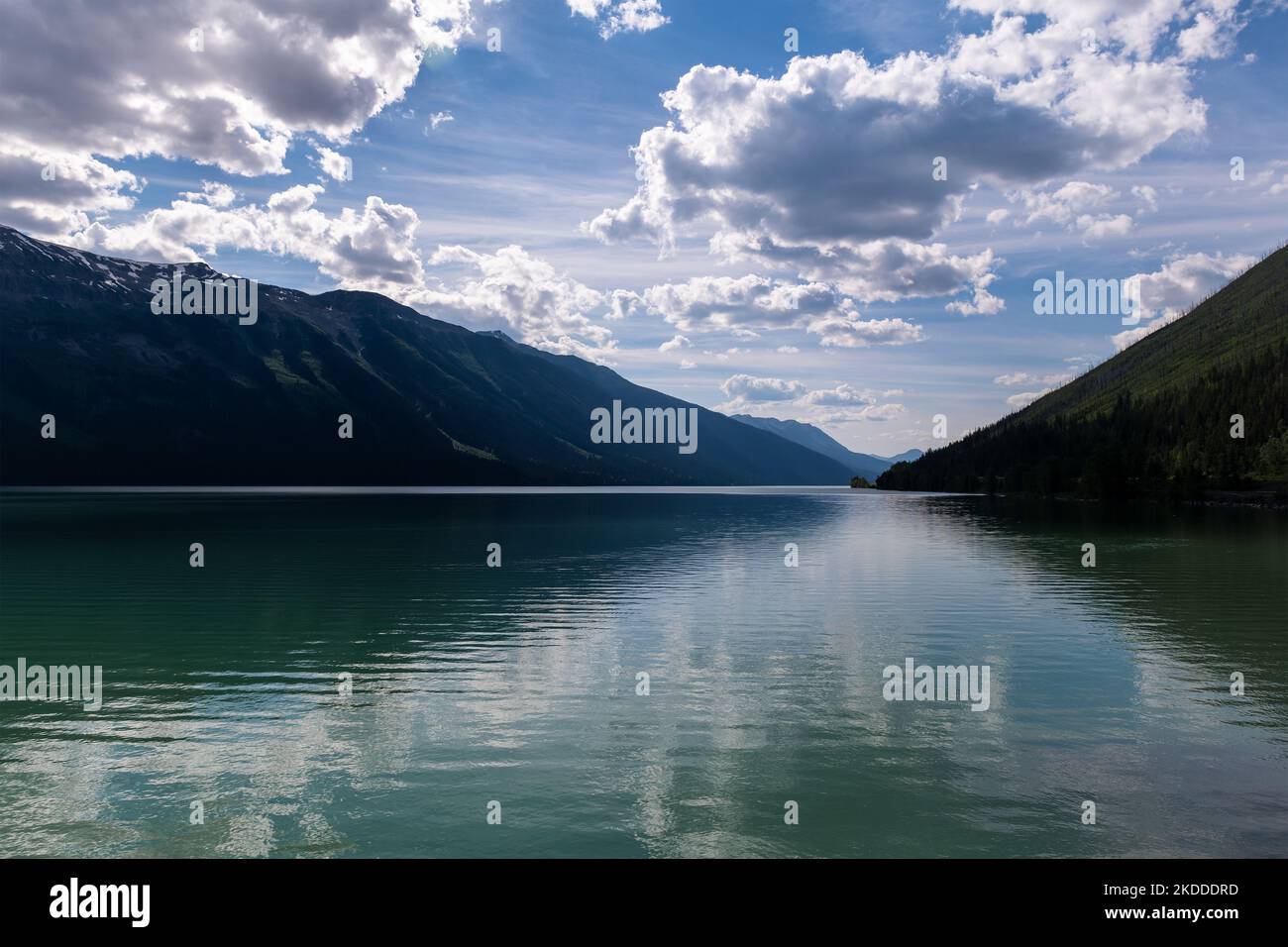 Landscape of Moose Lake with clouds reflection, Jasper national park, British Columbia, Canada. Stock Photo