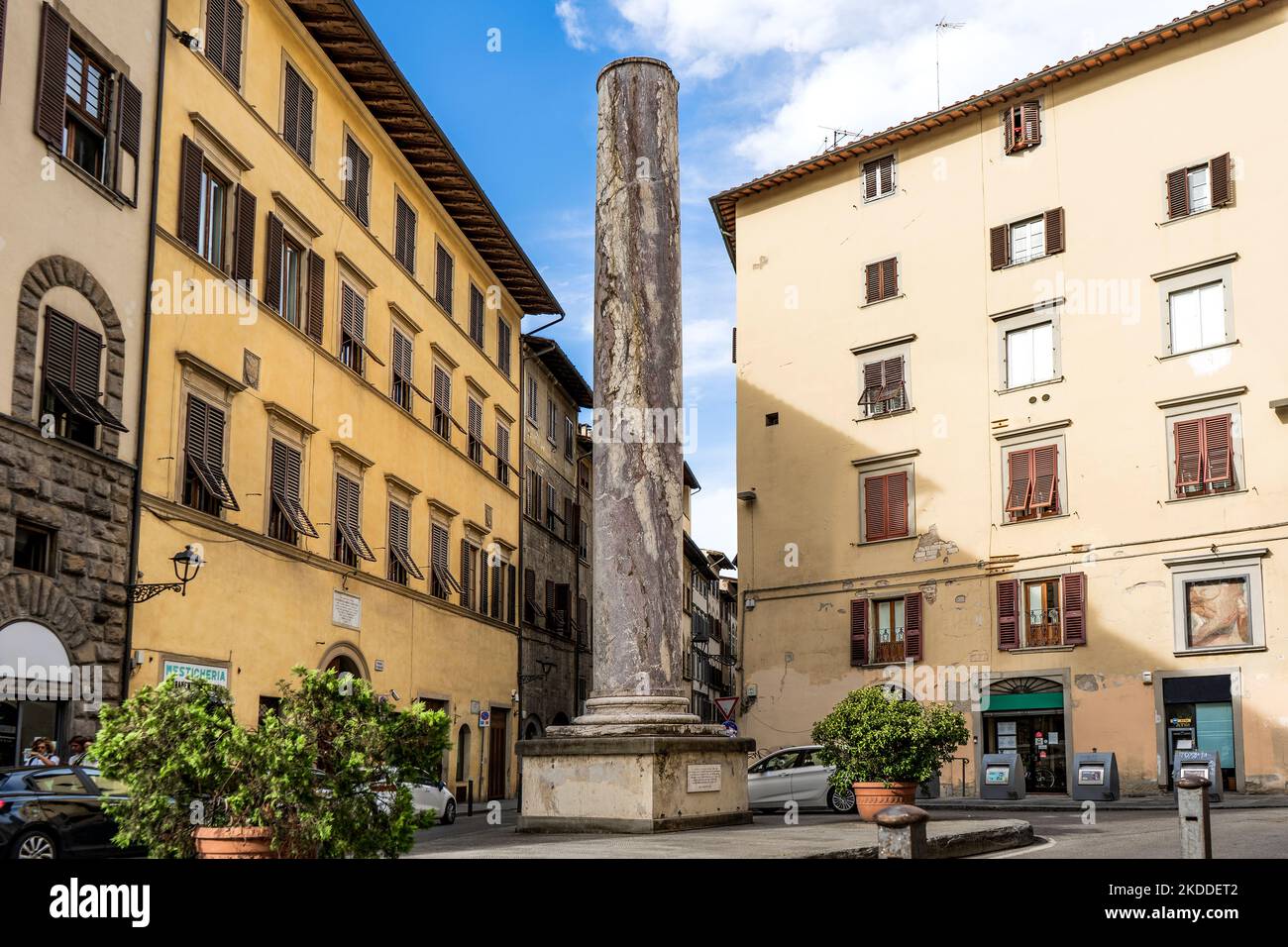 Piazza San Felice with the Column of Cosimo I de Medici and Guidi Palace on the left side, near Pitti Palace, in Oltrarno quarter, Tuscany, Italy Stock Photo