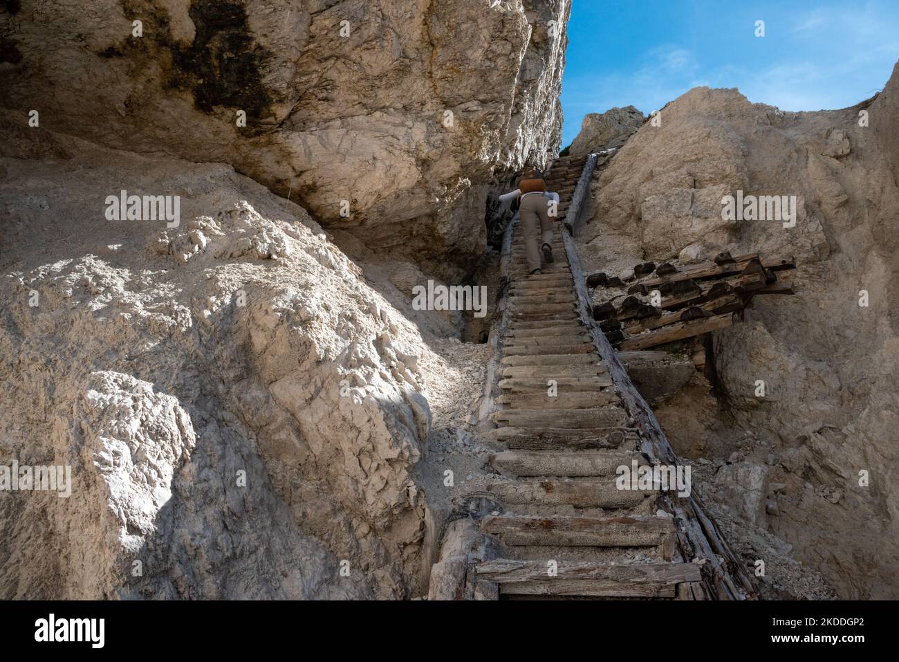 Rienz Hiking through fragile limestone rock in the Rienz valley of South ...