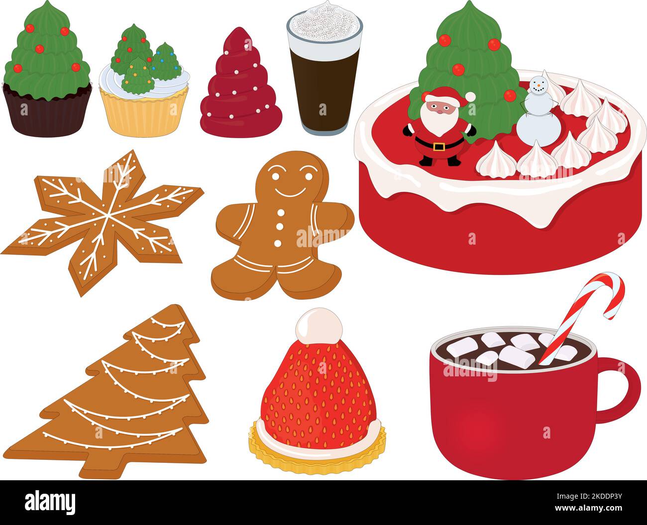 Christmas and new year themed desserts collection vector illustration Stock Vector