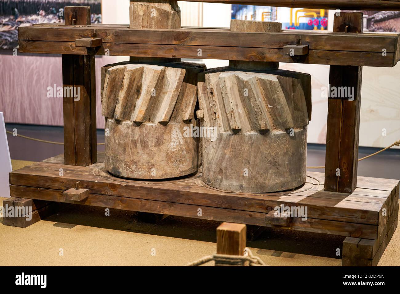 Closeup of ancient Chinese farming implements and looms Stock Photo