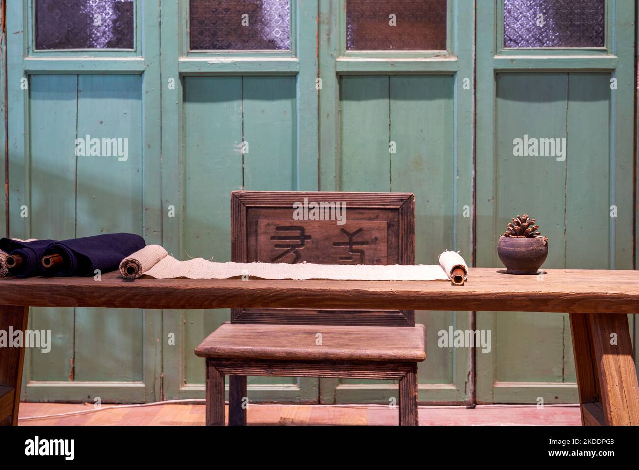 Old wooden furniture for sale in a thrift store Stock Photo Alamy