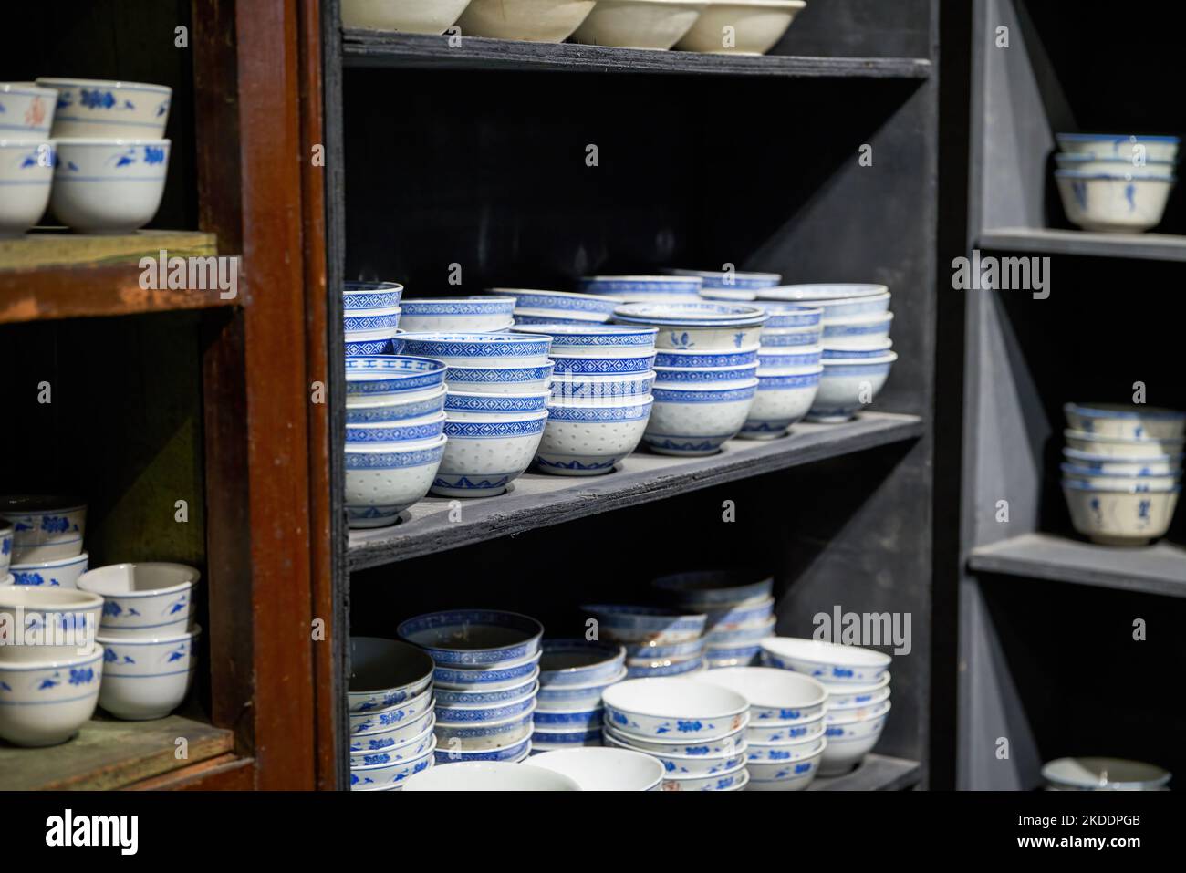 Tableware display in traditional Chinese restaurants Stock