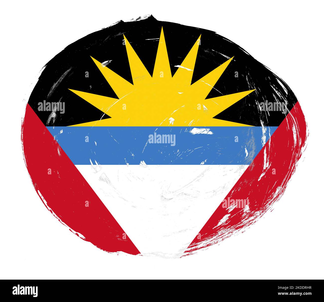 Antigua and barbuda flag painted on a distressed white stroke brush