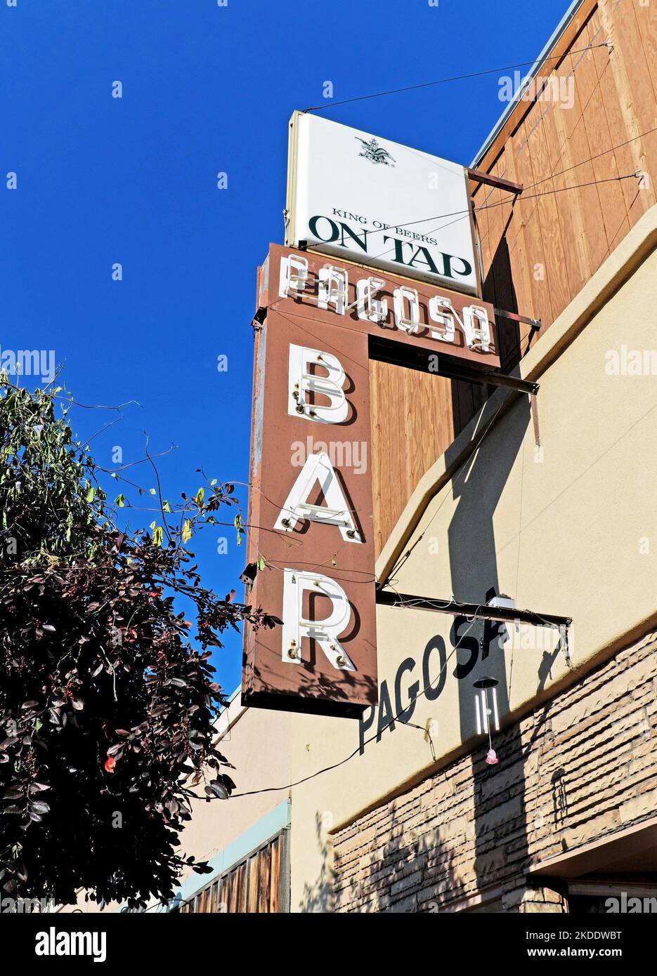 Pagosa Bar on the main street in downtown Pagosa Springs, Colorado, is an old-school old west bar with an old school marquee sign outside Stock Photo