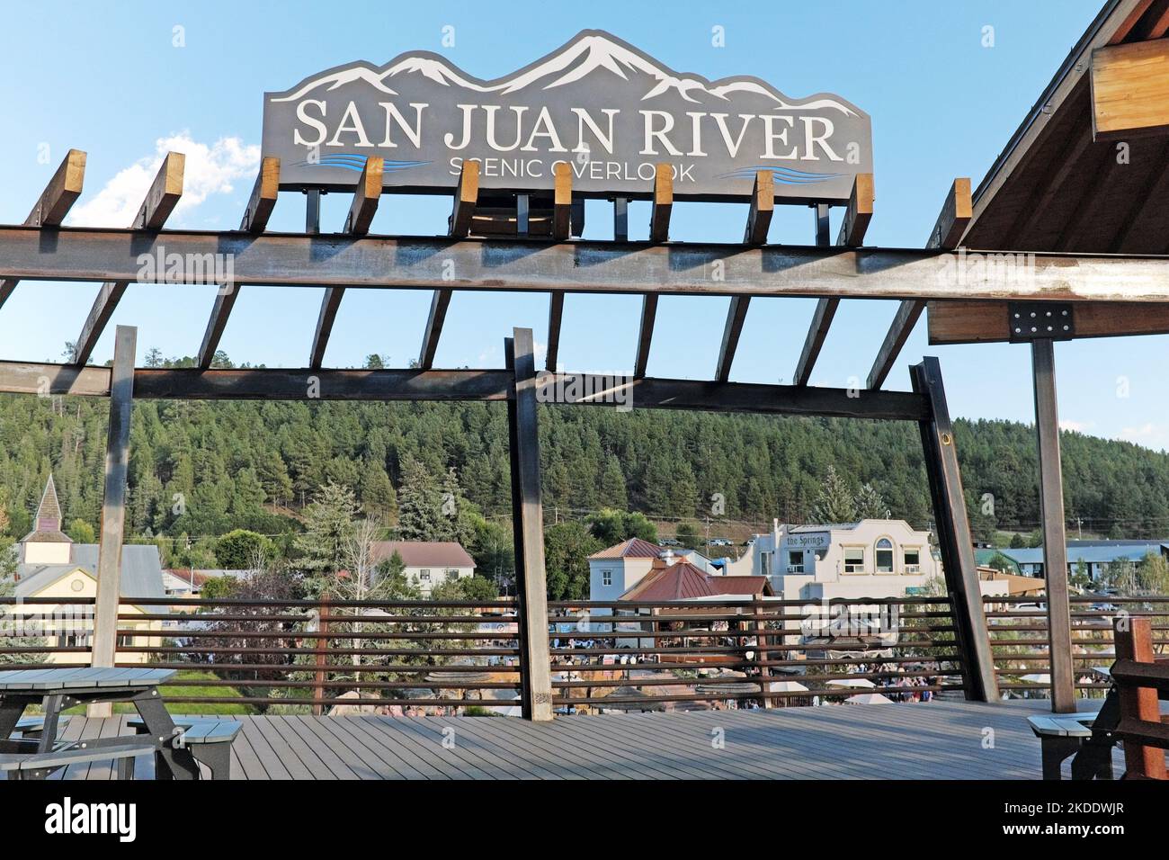 A view of the San Juan River overlook in downtown Pagosa Springs, Colorado on September 4, 2022. Stock Photo