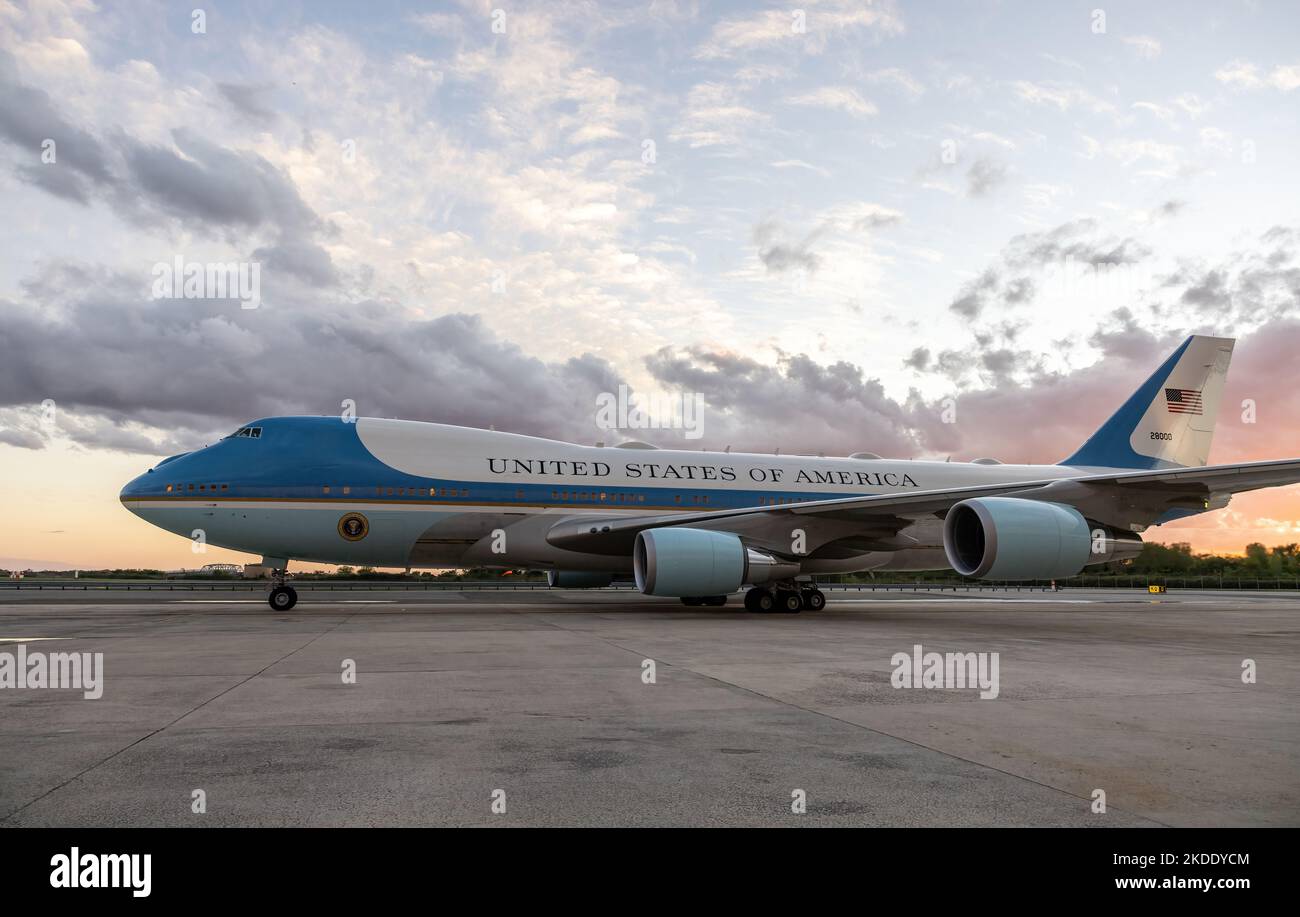 QUEENS, N.Y. – September 22, 2022: Air Force One is seen at John F. Kennedy International Airport in New York City. Stock Photo