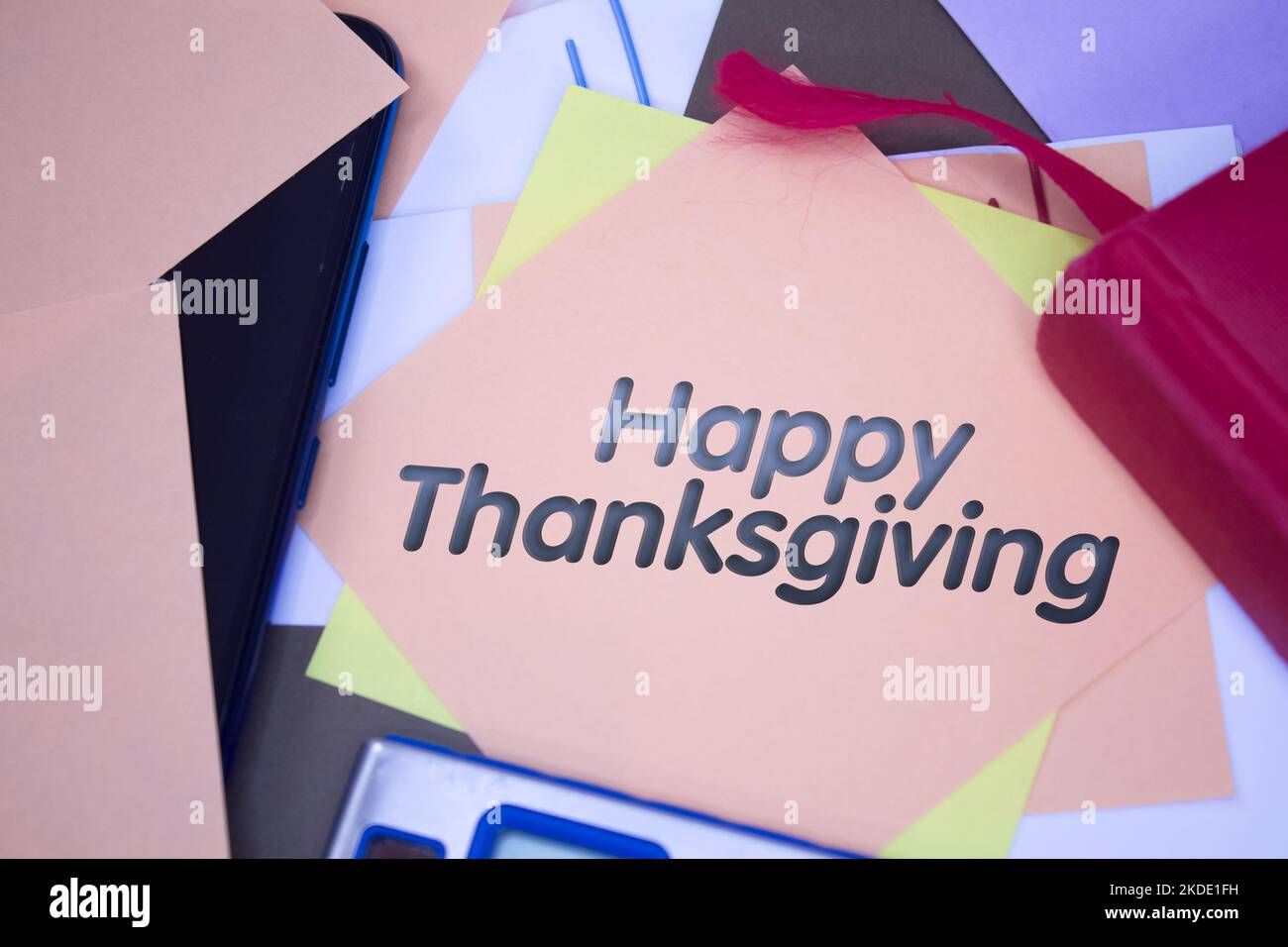 Thanksgiving. Text on adhesive note paper. Event, celebration reminder