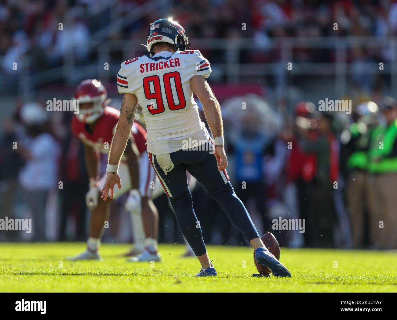 November 5, 2022: Flames kicker Jason Stricker #90 places his foot to ...