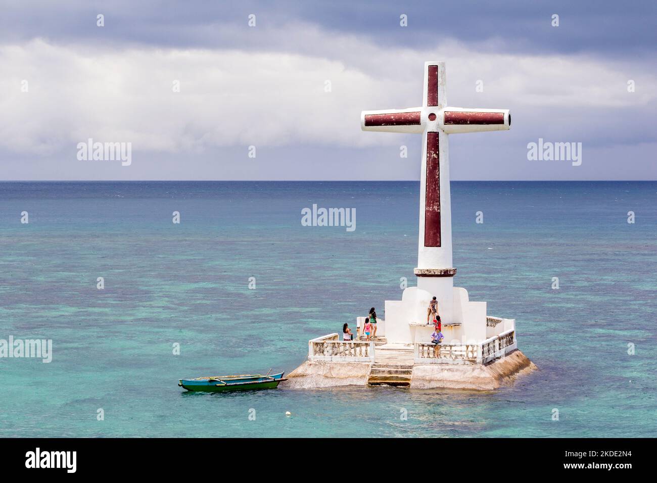 Huge cross marking the location of the sunken cemetery in Camiguin, Philippines Stock Photo